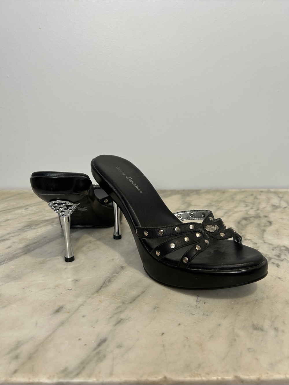 Harley Davidson Leather Studded Strap Heels